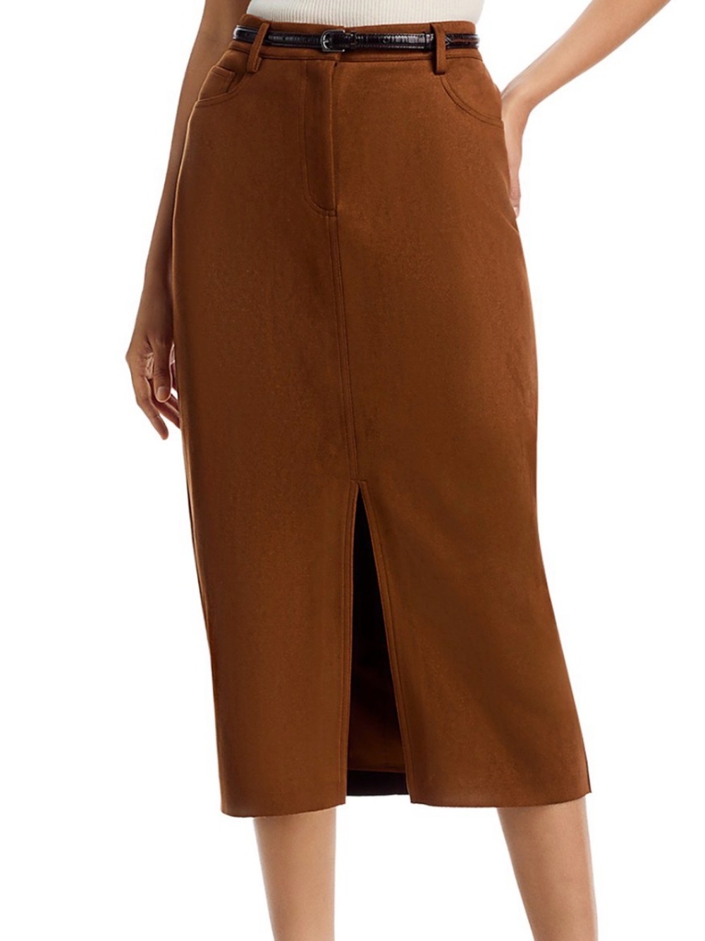 NWT T Tahari Slim Slit Front Skirt, Brown/Camel, Sz 10